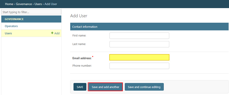 Users - email address