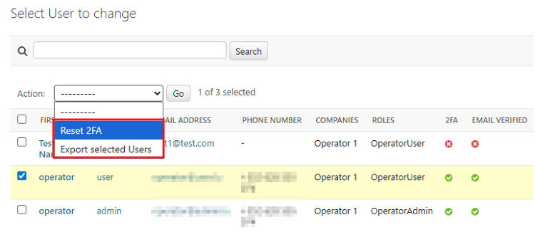 Users - reset 2FA