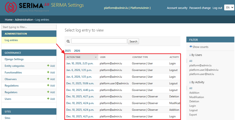Select Log Entry to view