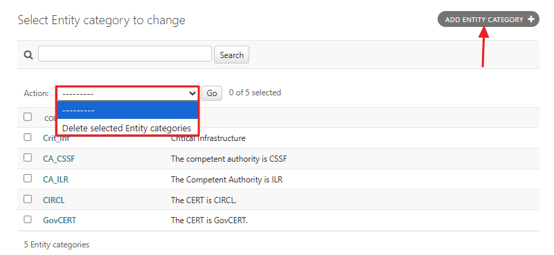 Select entity category to change