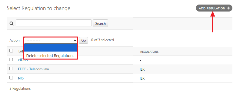 Delete selected Regulations