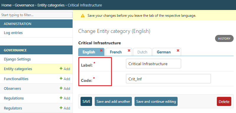 Change entity category