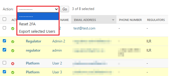 Action dropdown menu