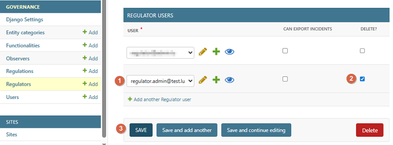 Delete a Regulator User