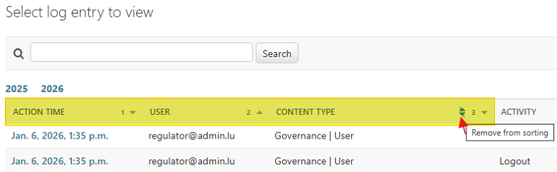 Select log entry view - sorting
