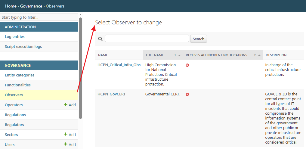 Select Observers to change