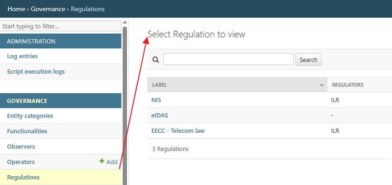 Select Regulation to view