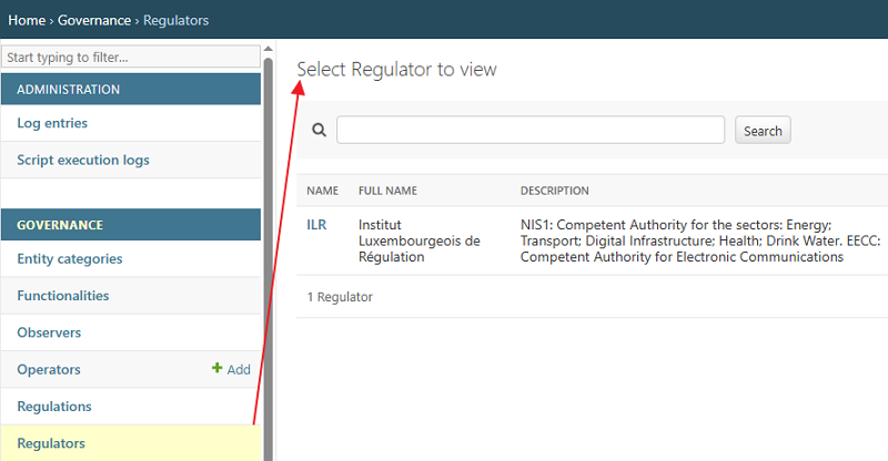 Select Regulator to view