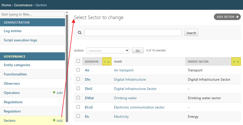 Select Sector to Change
