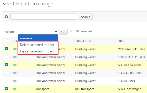 Export Selected Impact