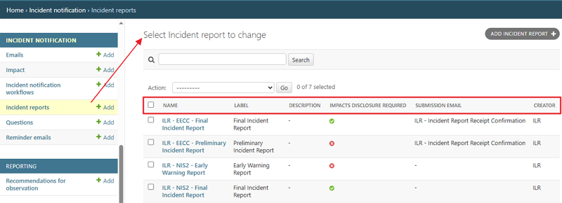 Select Incident report to change