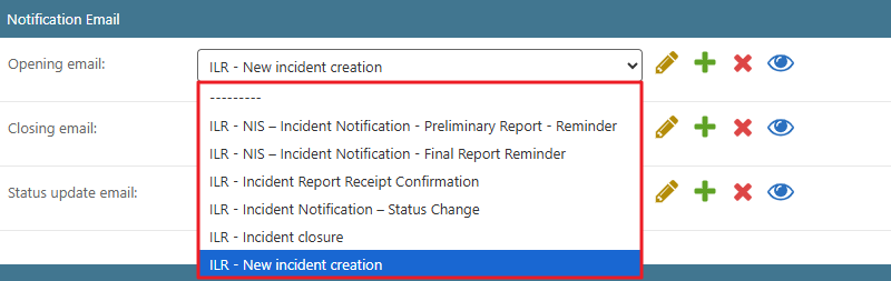 Available email templates