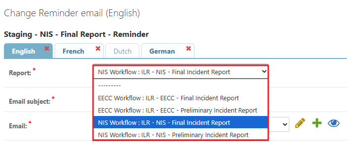 Change Reminder email