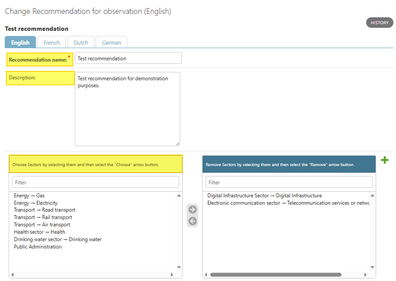 Change Recommendation for observation