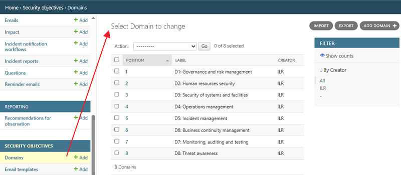 Select Domain to change