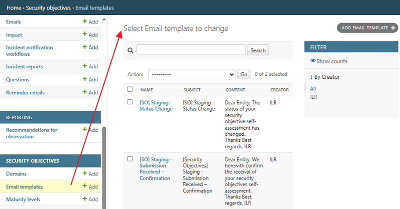 Select Email template to change