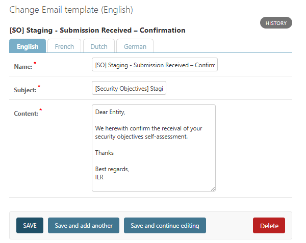 Change Email template