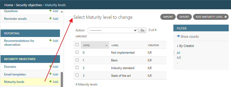 Select Maturity level to change