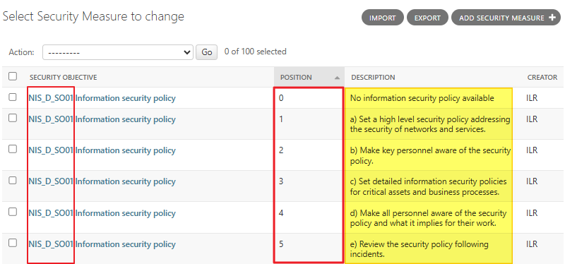 Select Security Measure to change