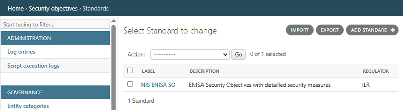 Select Standard to change