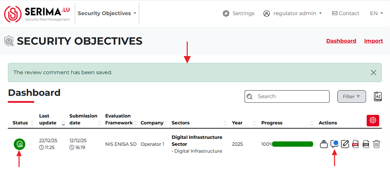 Security Objectives - the comment has been saved