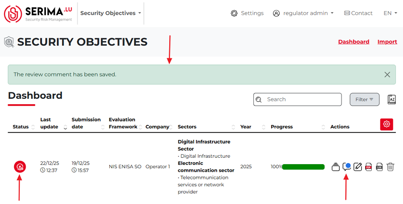 Security Objectives - review comment has been saved
