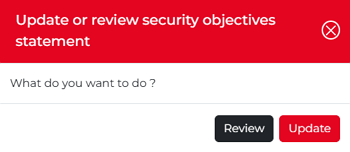 Security Objectives - update or review statement pop-up
