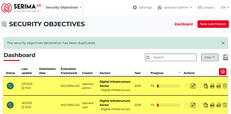 Duplicate a security objective