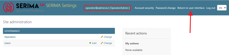Operator Admin settings page