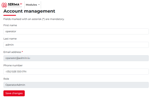 Operator Admin settings page