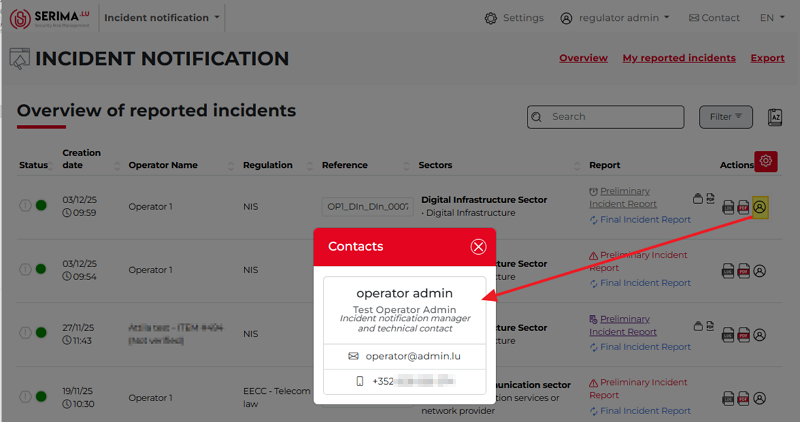 Contacts pop-up