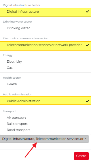 Create a new security objectives statement - selected several sectors
