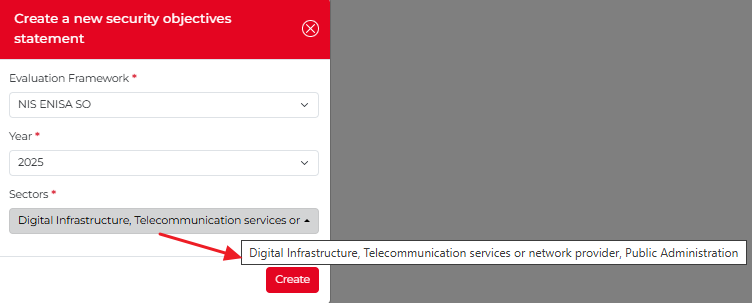 Create a new security objectives statement - selected several sectors