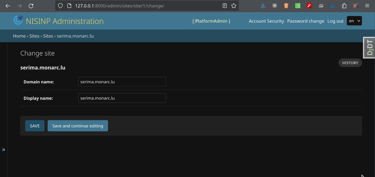 Django application - Sites configuration.