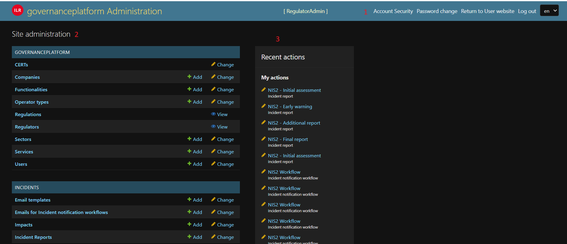 admin page.